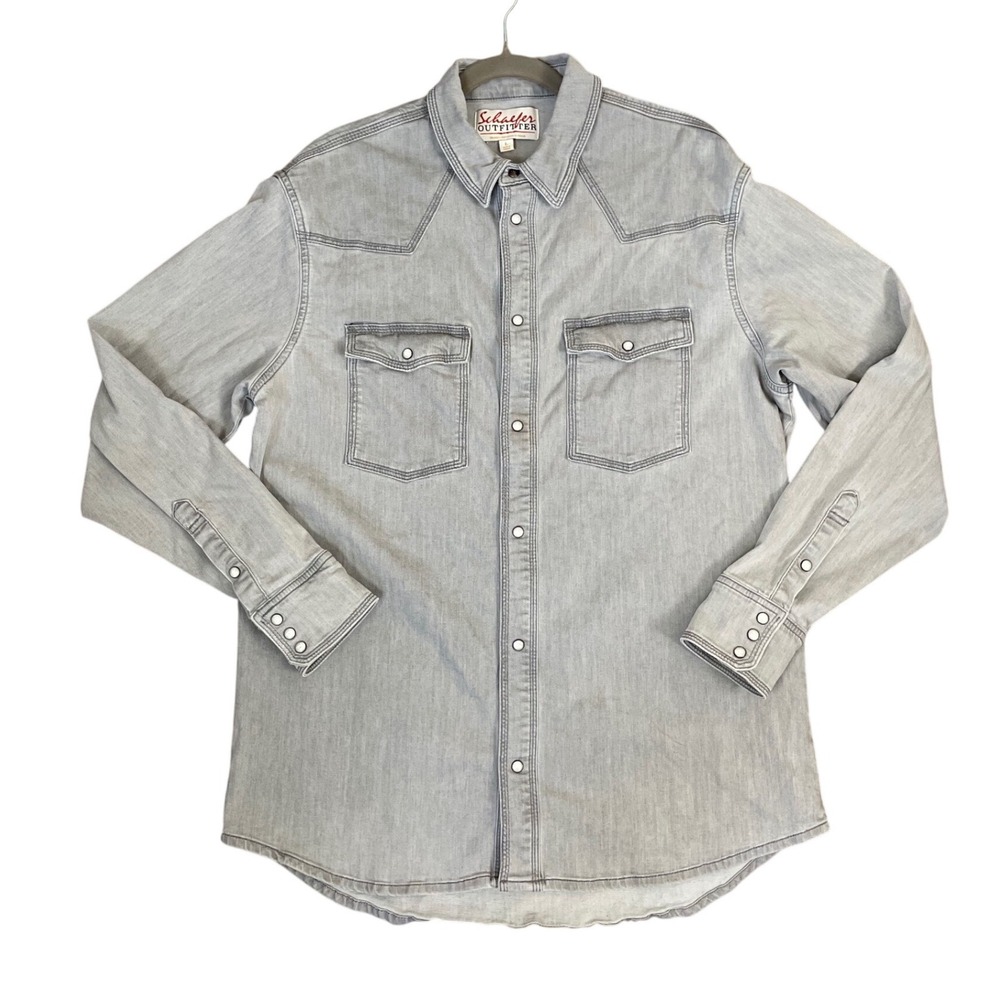 Schaefer Outfitter Mens Gray Denim Western Snap Front Shirt Long Sleeve Large‎